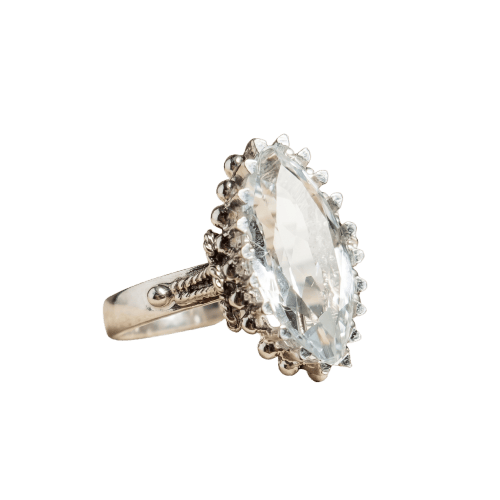 Bague 52.5 Bague antique en or blanc 18 carats avec aigue-marine 58 Facettes 2961