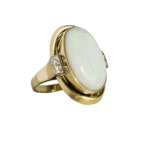 Bague 63 Vintage - Bague cocktail opale en or jaune 585 et diamants 58 Facettes 2619