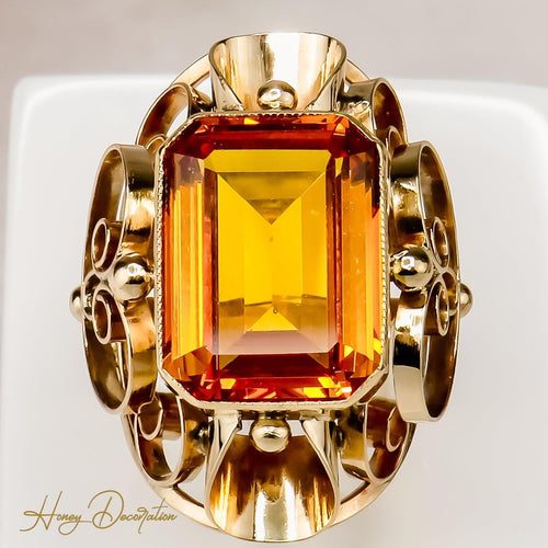 Bague 53 Ring en or jaune 14 carats avec citrine 58 Facettes 2535