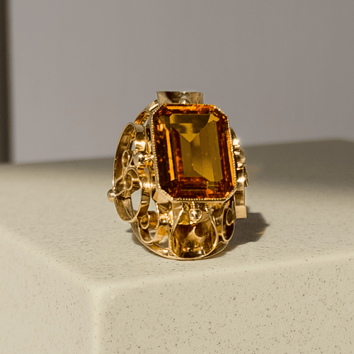 Bague 53 Ring en or jaune 14 carats avec citrine 58 Facettes 2535