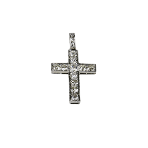 Pendentif Pendentif croix ancien en or blanc 14 carats et diamants 58 Facettes 2367