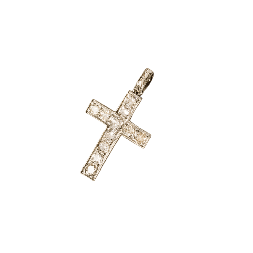 Pendentif Pendentif croix ancien en or blanc 14 carats et diamants 58 Facettes 2367