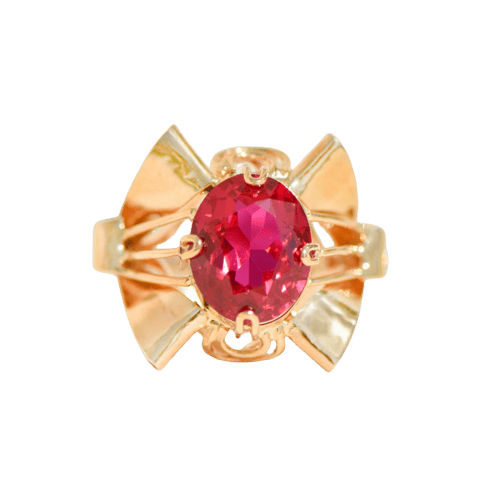 Bague 54.5 Cocktailring vintage - Bague en or jaune 14 carats avec rubis synthétique 58 Facettes 2353