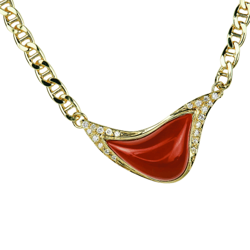 Collier Collier en or jaune, corail et diamants 58 Facettes 1851
