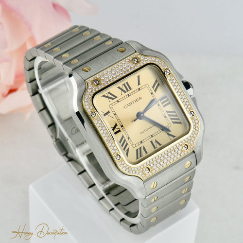Montre Cartier Santos - Montre unisexe en or jaune 18K et acier, diamants 58 Facettes 2504