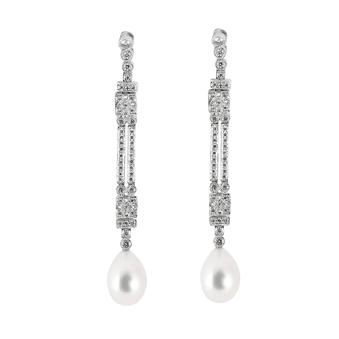 Boucles d'oreilles Pendants d'oreilles platine, diamants et perles 58 Facettes DV0671-23