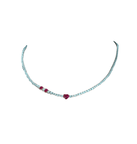Collier Heart Ruby Diamond tennis necklace 58 Facettes 386