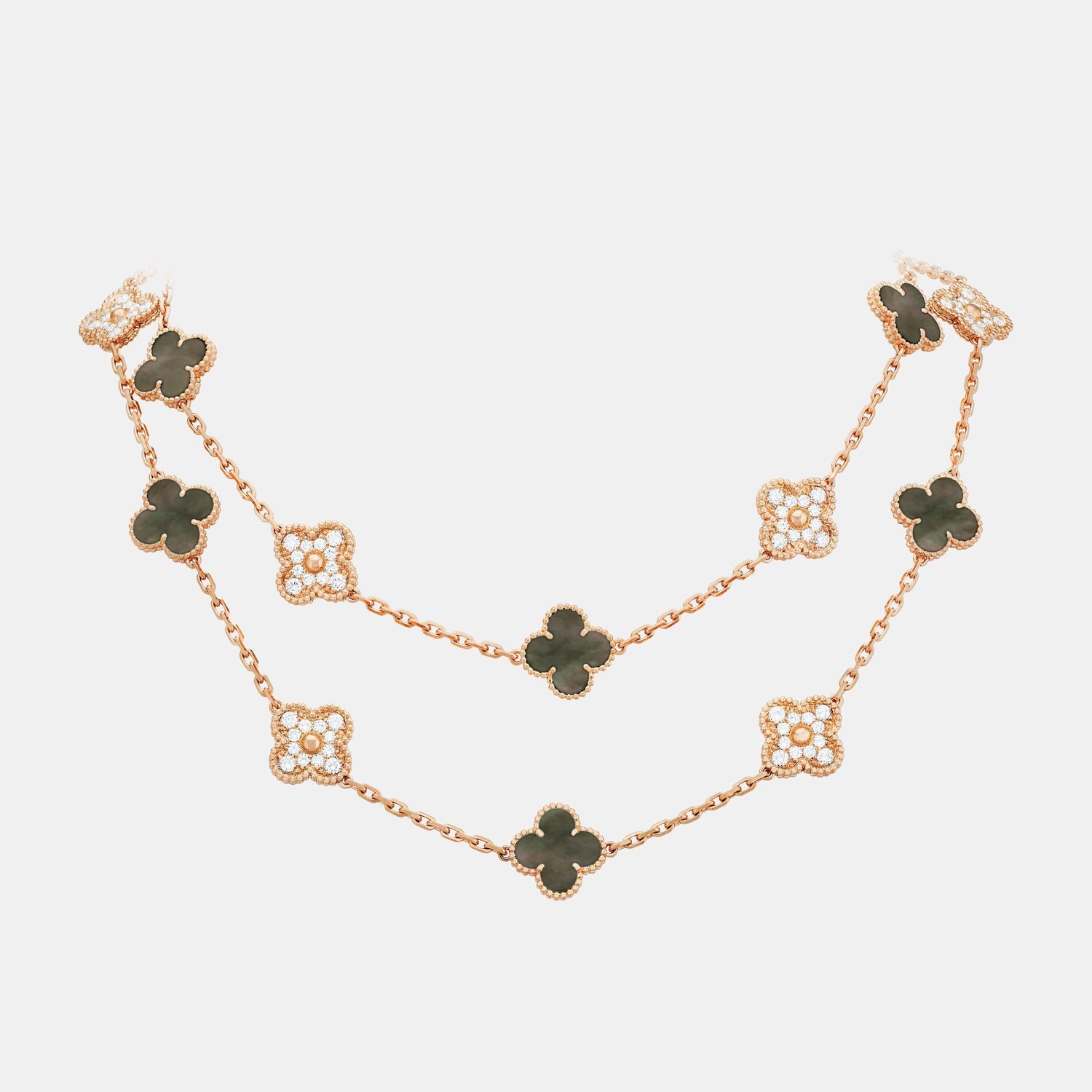 Collier Vintage Alhambra Or rose Diamant 4.83ct 20 motifs