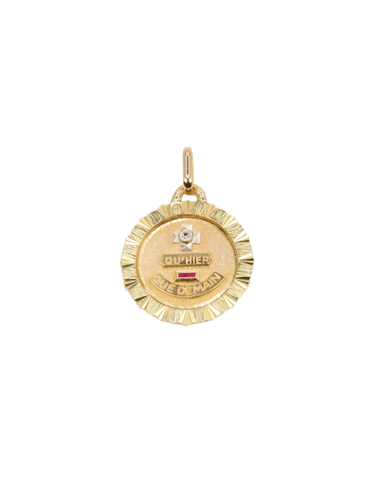 Pendentif AUGIS - Médaille amour ronde striée or jaune diamant rubis 58 Facettes J484