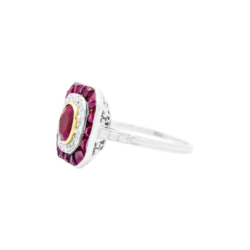 Bague 54 Bague en platine et or jaune 18K sertie rubis et diamants 58 Facettes 34919