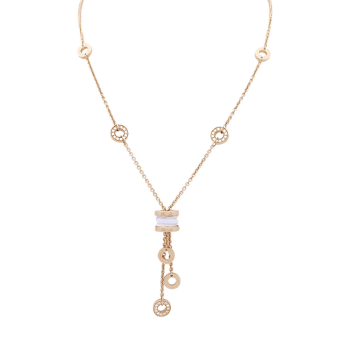 Collier Bulgari B.Zero1 - Collier cravate en or rose, céramique blanche et diamants 58 Facettes 33370
