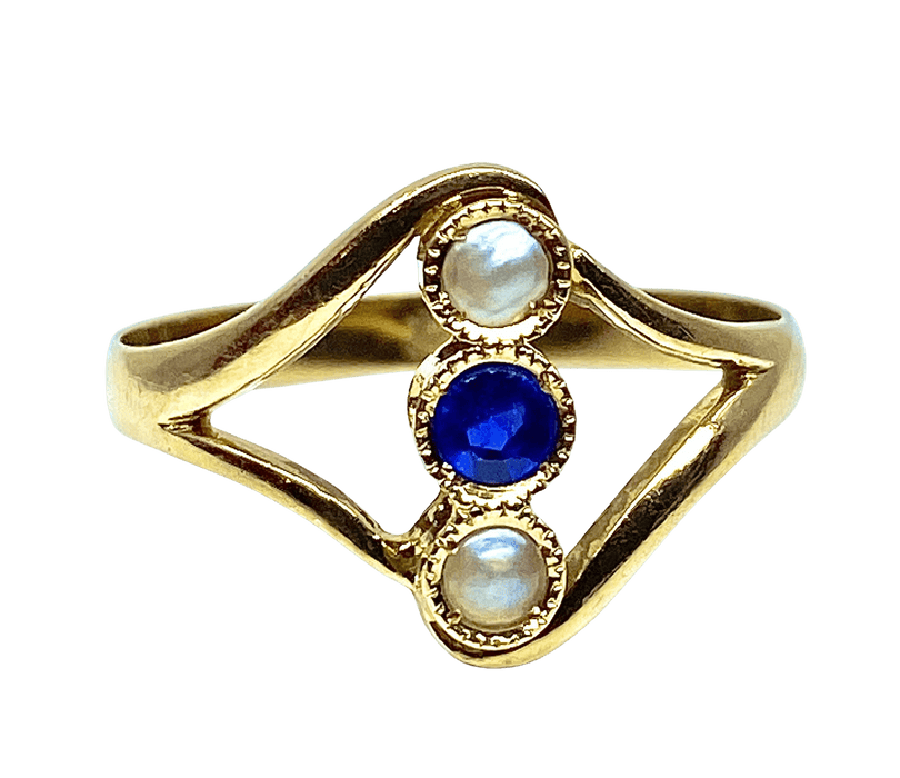 Bague 54 Bague or jaune, perles et pierre bleue 58 Facettes AB427