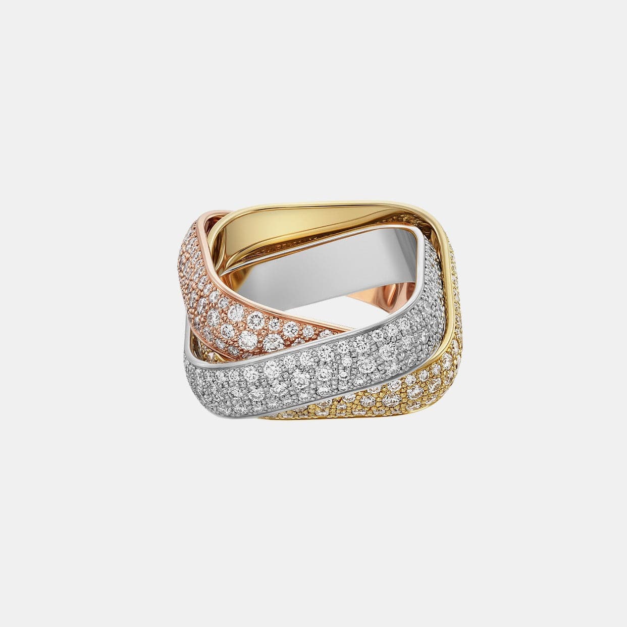 Bague Trinity de Forme Coussin Grand Modèle 435 Diamants Pavé