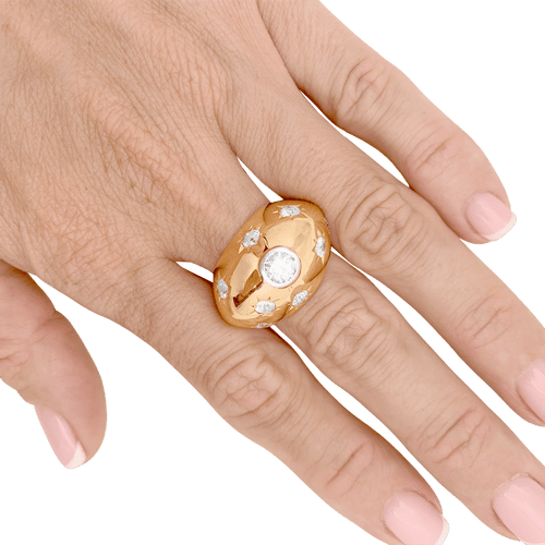 Bague 54 Bague bombée en or rose 18K et diamants taille ancienne 58 Facettes 34688