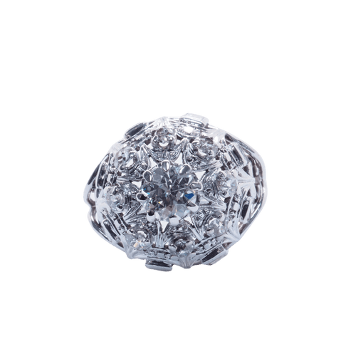 Bague 52 Bague boule or blanc et platine, diamants années 1950 58 Facettes 4280