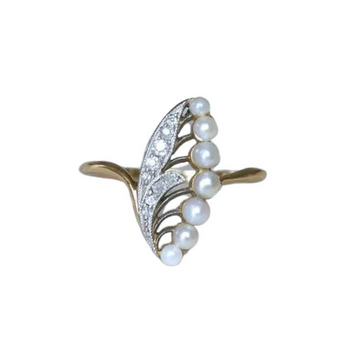 Belle Époque Lily of the Valley Pearl and Diamond Ring