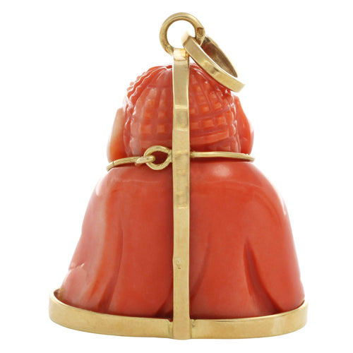 Pendentif Pendentif Bouddha en corail naturel sur monture en or jaune 18 carats 58 Facettes OC-64700206