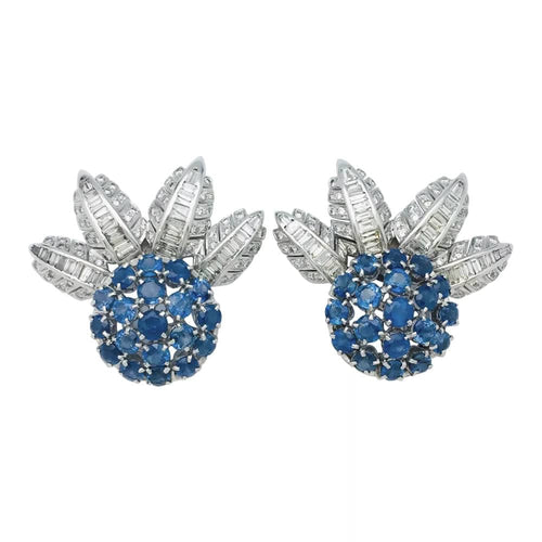 Boucles d'oreilles Boucles d'oreilles en or blanc, saphirs et diamants 58 Facettes 26303