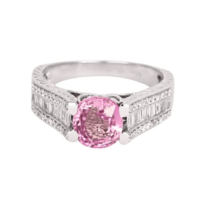 Bague 53 Bague or gris, saphir rose et diamant 58 Facettes DV6618-1-53-2