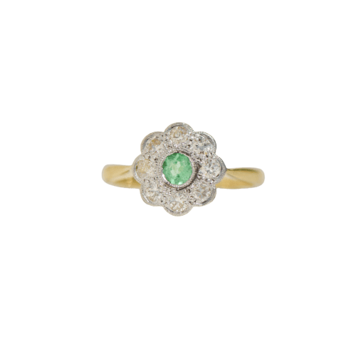 Ring 48 Vintage floral ring in 18k yellow gold, emerald and diamonds 58 Facettes