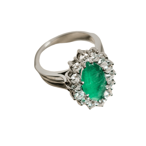 Pierścionek 52,5 Pierścionek z białego złota 14 karatów z szmaragdem i diamentami 58 Facettes 2977