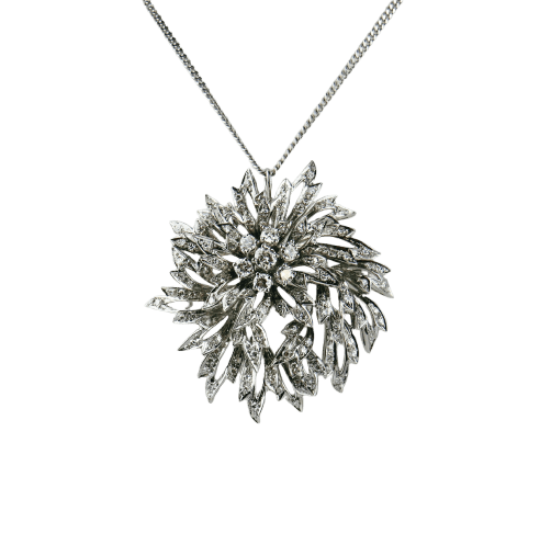 Pendentif Broche/Pendentif - Motif fleur en or blanc et diamants 2,4 ct 58 Facettes 1840