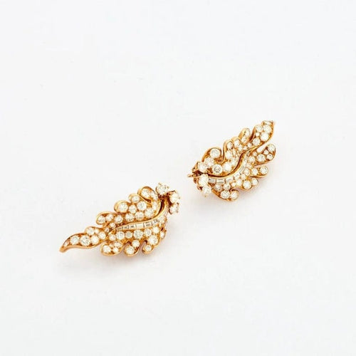 Boucles d'oreilles Clips d’oreilles feuille en or jaune 18k et diamants 58 Facettes
