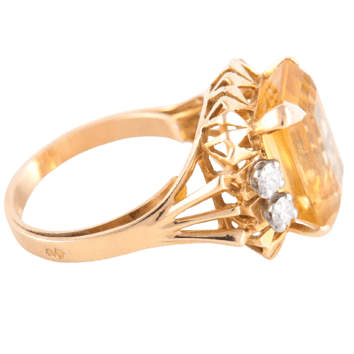 Bague 54 Bague citrine et ses 4 diamants 58 Facettes