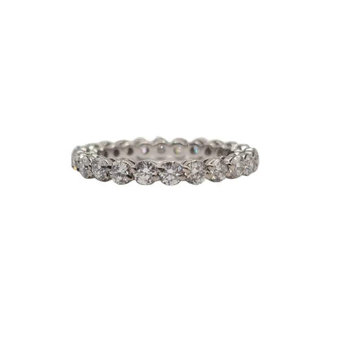Bague 48 Alliance tour complet or blanc 18 carats sertie de diamants naturels 58 Facettes