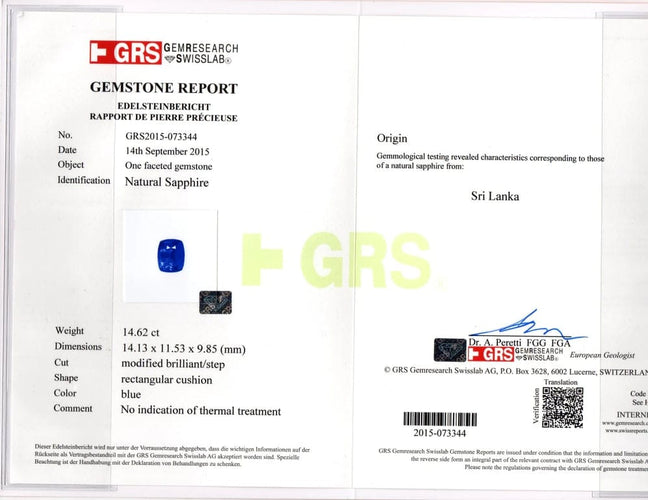 Gemstone Saphir Ceylan coussin non chauffé 14,62 carats 58 Facettes ME-L-03