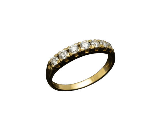 Bague Bague rivière années 1960 en or jaune 18 carats et diamants 58 Facettes