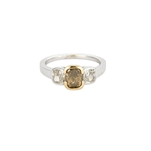 Bague 53 Bague - Diamant brun coussin 1,13 ct en or jaune et gris 58 Facettes LJ17