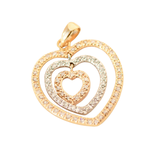 Tricolor heart pendant in 14-carat gold with diamonds 58 Facettes