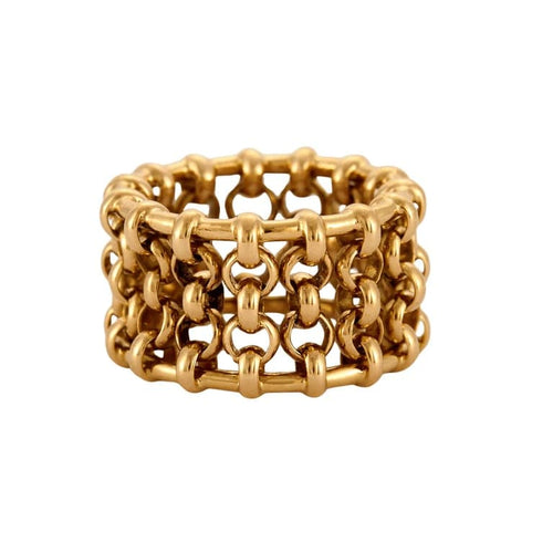 Bague 54 Chanel - Bague bandeau chaîne jaseron en or jaune 18k 58 Facettes