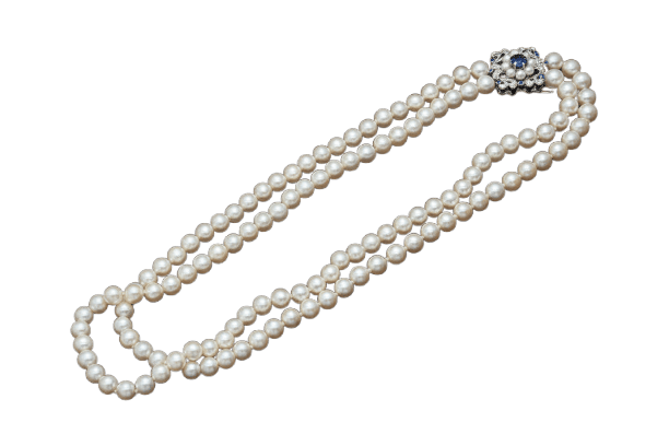 Collier Collier double rang de perles en or blanc 18 carats et saphirs 58 Facettes