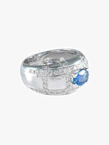 Bague 54 Bague solitaire matelassée en or gris et saphir ovale, diamants 58 Facettes 418 00231