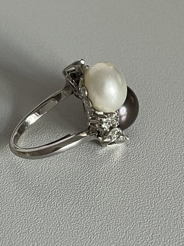 Bague 51 Bague Toi & Moi Or blanc Perles Diamants 58 Facettes 5074