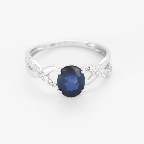 Prsten 54 Prsten Solitér z bílého zlata, safír a diamanty 58 Facettes POI0555