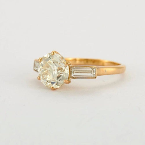 Bague 55 Bague solitaire 2,85 ct en or jaune 18 carats et diamants baguette 58 Facettes AB1