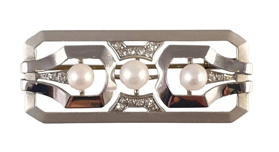 Broche Broche barette or blanc Art Déco diamants et perles 58 Facettes C 295