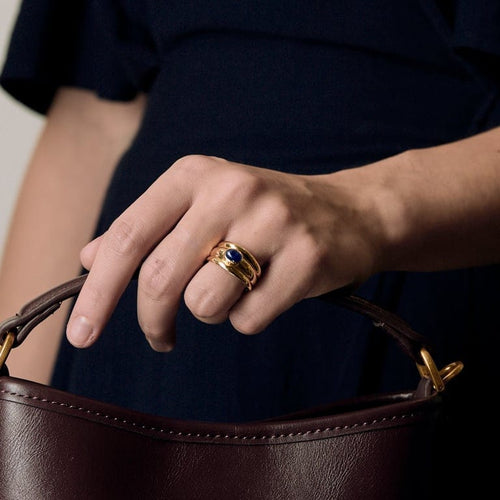 Bague 57 Bague bandeau en or jaune et saphir 58 Facettes PER0517