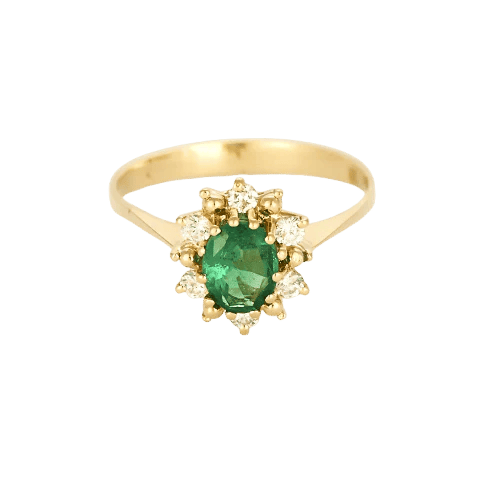 Bague 55.5 Bague marguerite en or jaune 18k et émeraude entourée de diamants 58 Facettes BA623