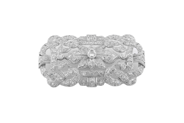 Broche Oro Bianco Versare Art déco - Bijou en or blanc 18 kt et diamants 58 Facettes spl114