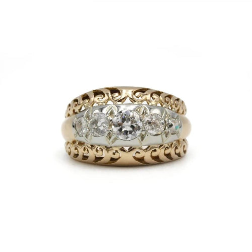 Bague 56 Bague Rétro - Or bi-colore & Diamants 58 Facettes 250375R
