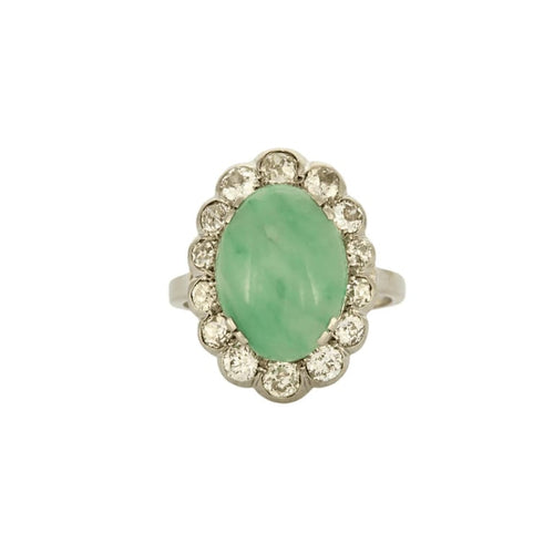 Bague 49 Bague cabochon jade et diamants en or blanc 18 carats 58 Facettes 1933