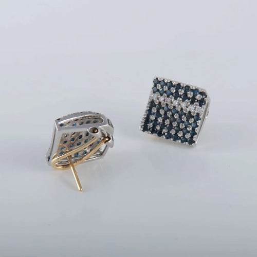 Boucles d'oreilles Clous d'oreilles Carré pavage Saphirs Diamants 58 Facettes 1