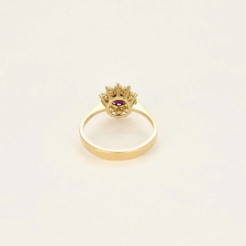 Bague 54 Bague marguerite en or jaune 18k et rubis entouré de diamants 58 Facettes BA212