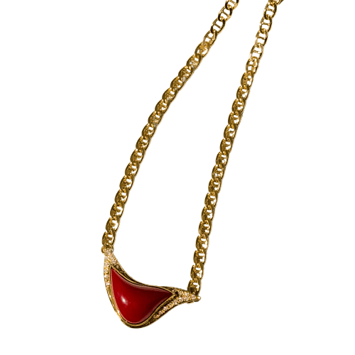 Halskæde Halskæde i 14 karat gult guld, koral og 21 diamanter 58 Facettes 1851