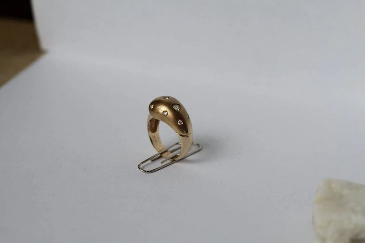 Bague 54 Bague rétro en or jaune 14k et diamants ronds, diamant Trillion 58 Facettes