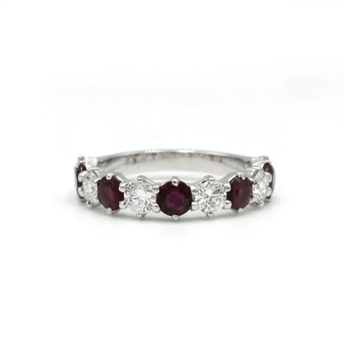 Bague 53 Demi Alliance - Or blanc, Diamants & Rubis 58 Facettes 250035SP